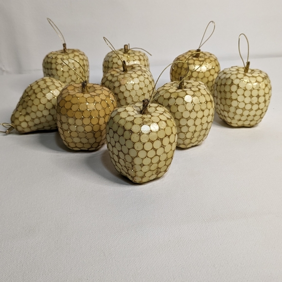 Christmas ornaments pale yellow/gold mosaic 1970's RARE! C11 - Picture 1 of 15